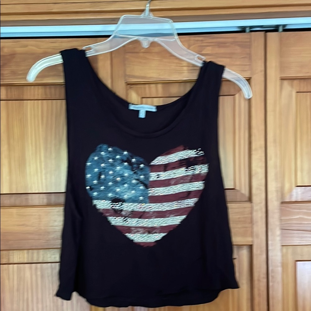 Charlotte Russe Black Crop Tank Top with embellished Flag Heart Graphic Sz S